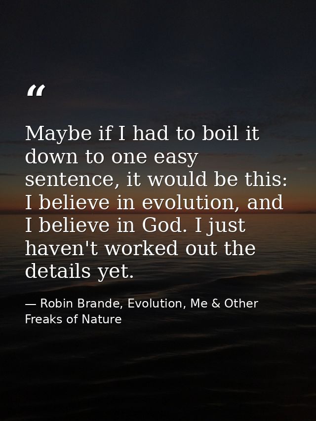Maybe if I had to boil it down to one easy sentence, it would be this: I believe in evolution, and I believe in God. I j — Robin Brande, Evolution, Me & Other Freaks of Nature