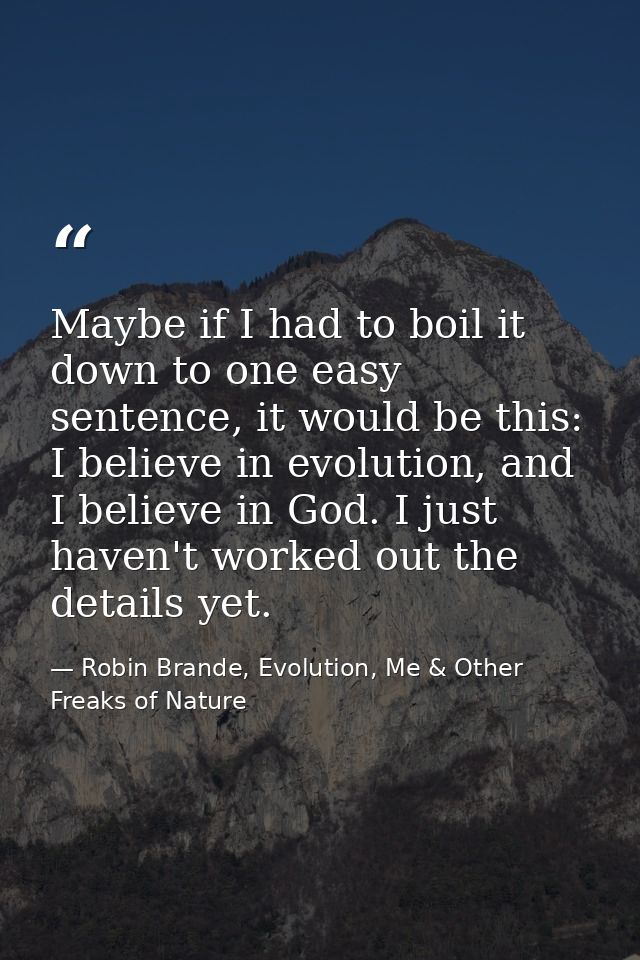 Maybe if I had to boil it down to one easy sentence, it would be this: I believe in evolution, and I believe in God. I j — Robin Brande, Evolution, Me & Other Freaks of Nature