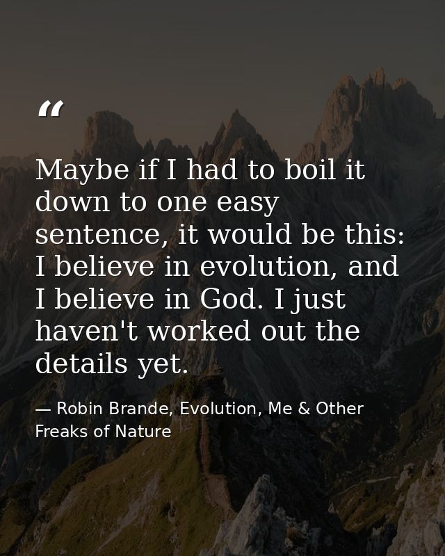 Maybe if I had to boil it down to one easy sentence, it would be this: I believe in evolution, and I believe in God. I j — Robin Brande, Evolution, Me & Other Freaks of Nature