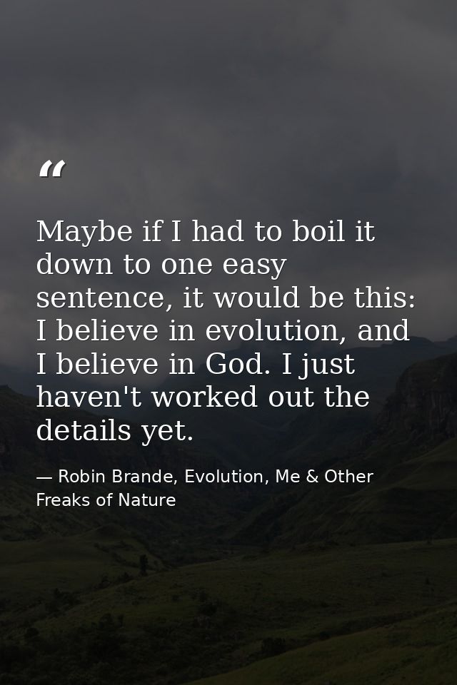 Maybe if I had to boil it down to one easy sentence, it would be this: I believe in evolution, and I believe in God. I j — Robin Brande, Evolution, Me & Other Freaks of Nature
