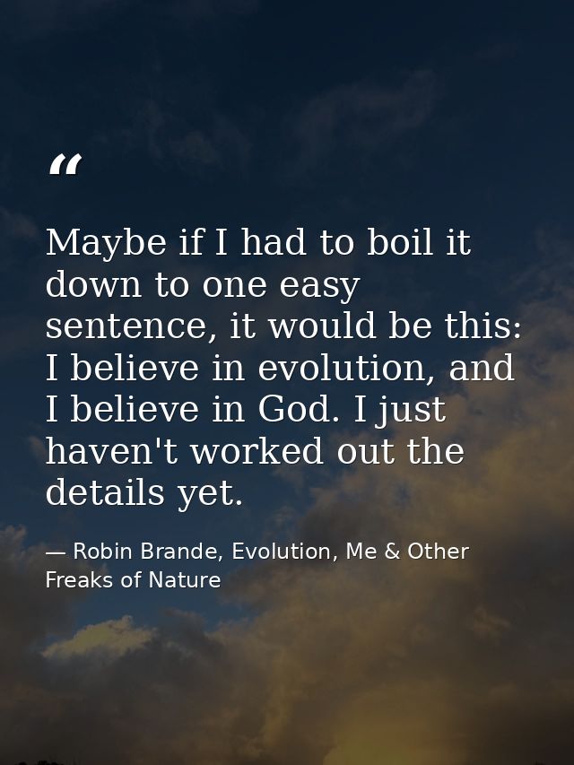 Maybe if I had to boil it down to one easy sentence, it would be this: I believe in evolution, and I believe in God. I j — Robin Brande, Evolution, Me & Other Freaks of Nature