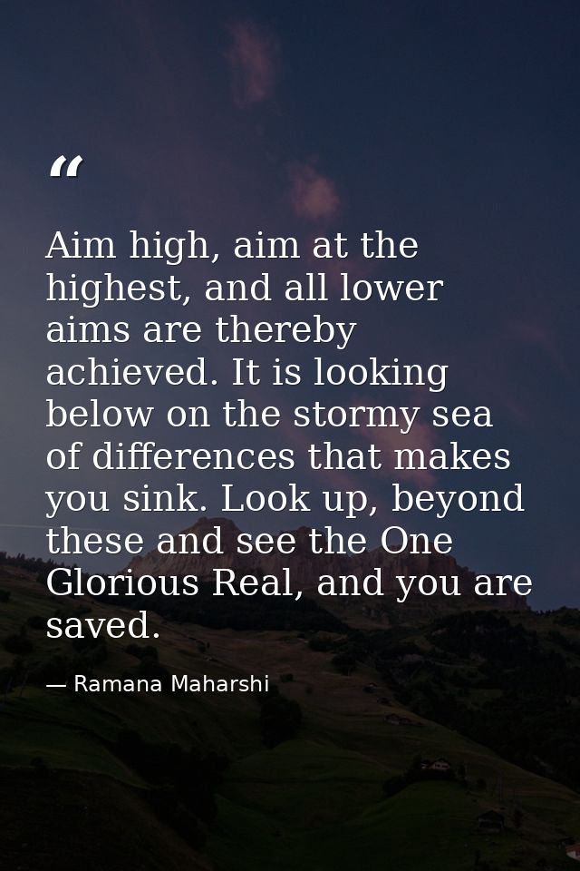 Aim high, aim at the highest, and all lower aims are thereby achieved. It is looking below on the stormy sea of differen — Ramana Maharshi