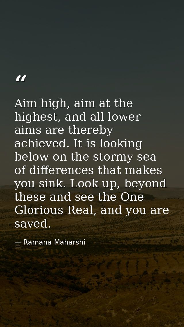 Aim high, aim at the highest, and all lower aims are thereby achieved. It is looking below on the stormy sea of differen — Ramana Maharshi