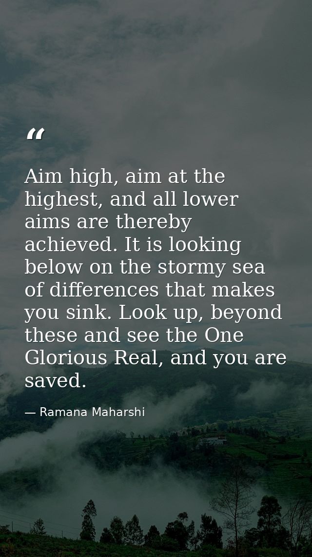 Aim high, aim at the highest, and all lower aims are thereby achieved. It is looking below on the stormy sea of differen — Ramana Maharshi