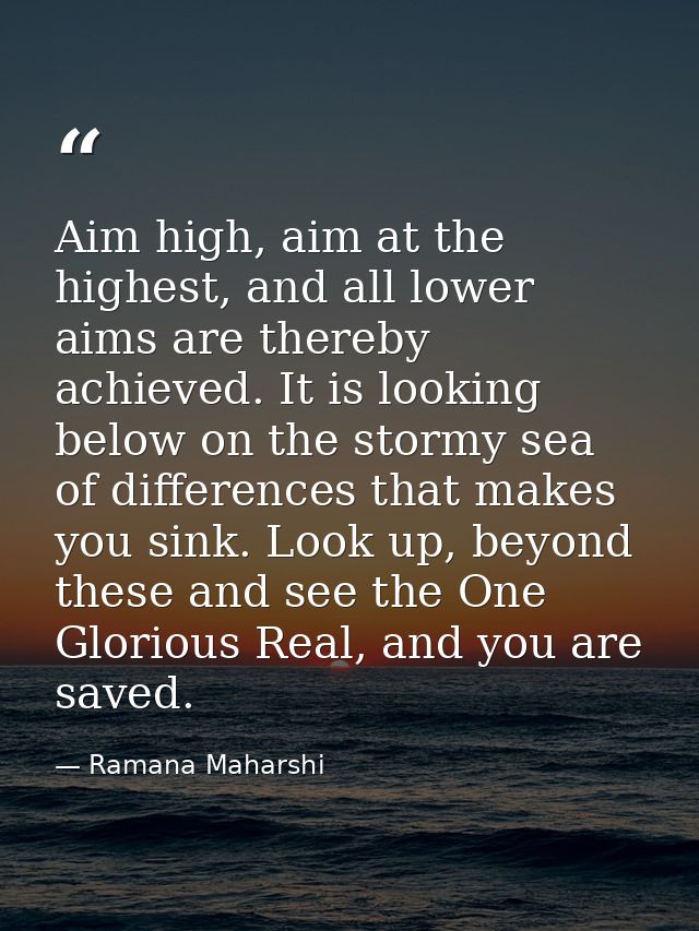 Aim high, aim at the highest, and all lower aims are thereby achieved. It is looking below on the stormy sea of differen — Ramana Maharshi