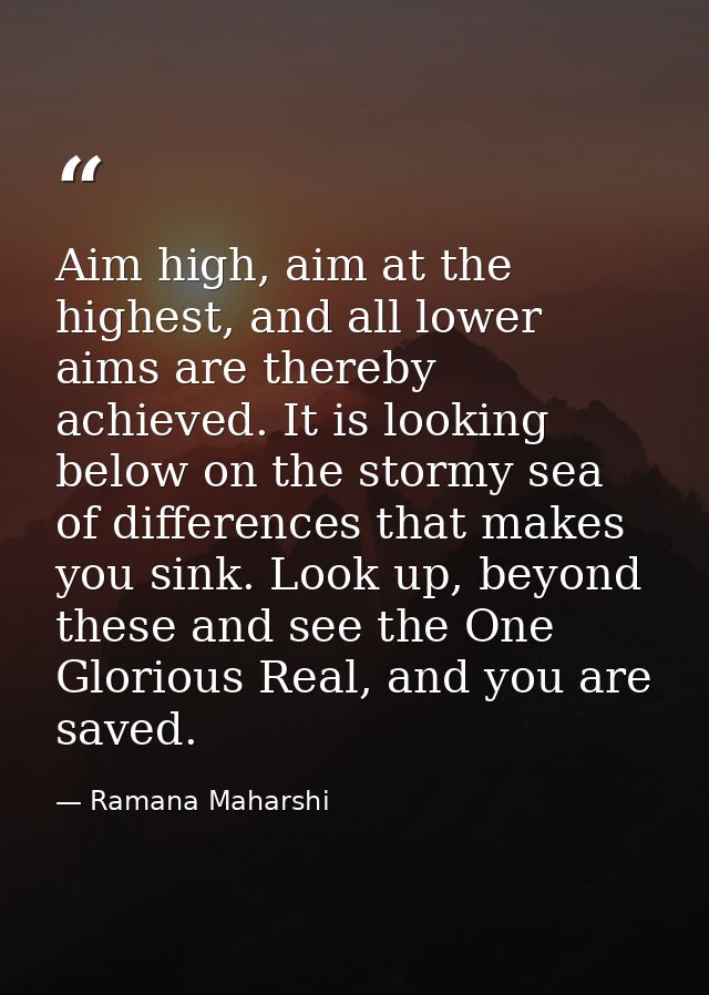 Aim high, aim at the highest, and all lower aims are thereby achieved. It is looking below on the stormy sea of differen — Ramana Maharshi