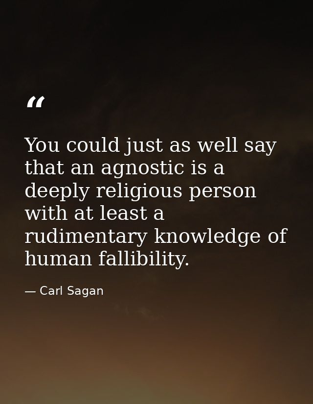 You could just as well say that an agnostic is a deeply religious person with at least a rudimentary knowledge of human  — Carl Sagan