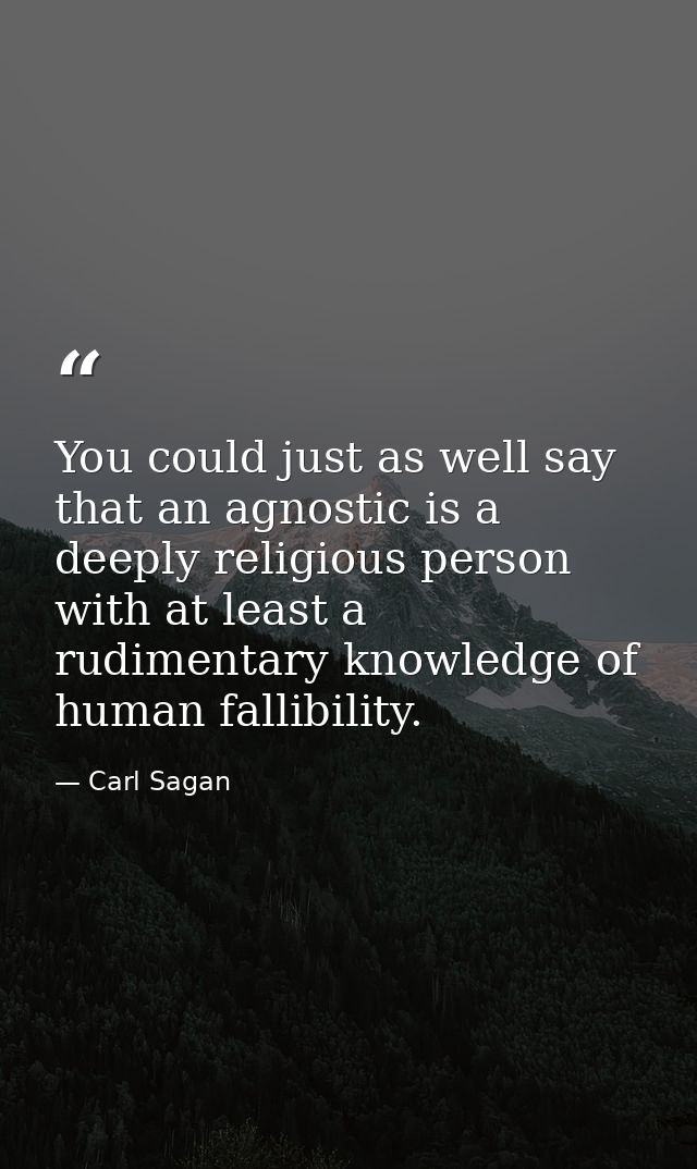 You could just as well say that an agnostic is a deeply religious person with at least a rudimentary knowledge of human  — Carl Sagan