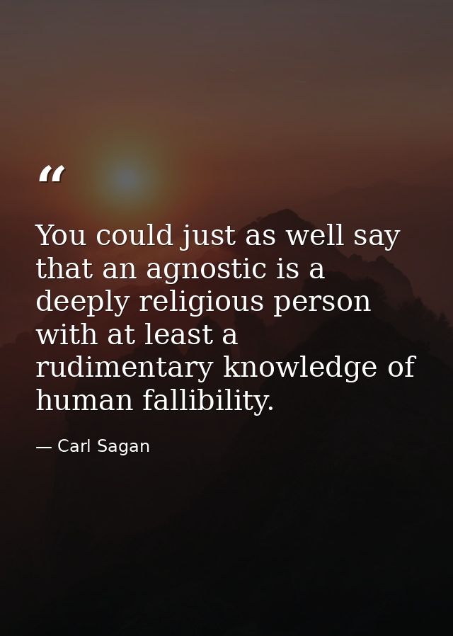 You could just as well say that an agnostic is a deeply religious person with at least a rudimentary knowledge of human  — Carl Sagan