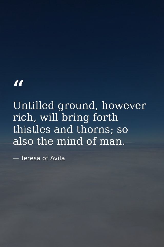 Untilled ground, however rich, will bring forth thistles and thorns; so also the mind of man. — Teresa of Ávila