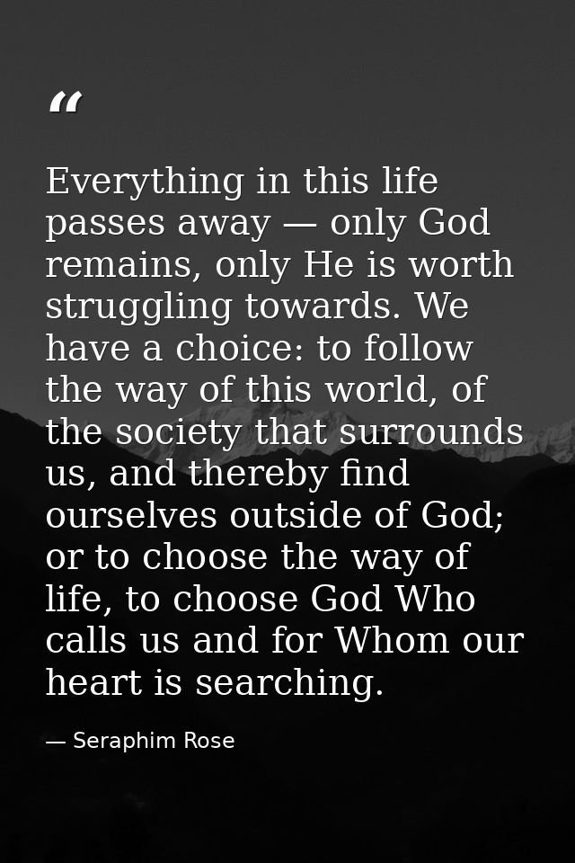 Everything in this life passes away — only God remains, only He is worth struggling towards. We have a choice: to follow — Seraphim Rose