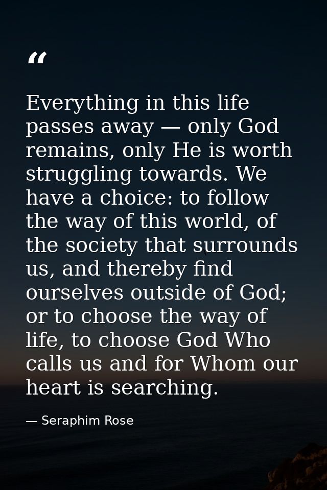 Everything in this life passes away — only God remains, only He is worth struggling towards. We have a choice: to follow — Seraphim Rose