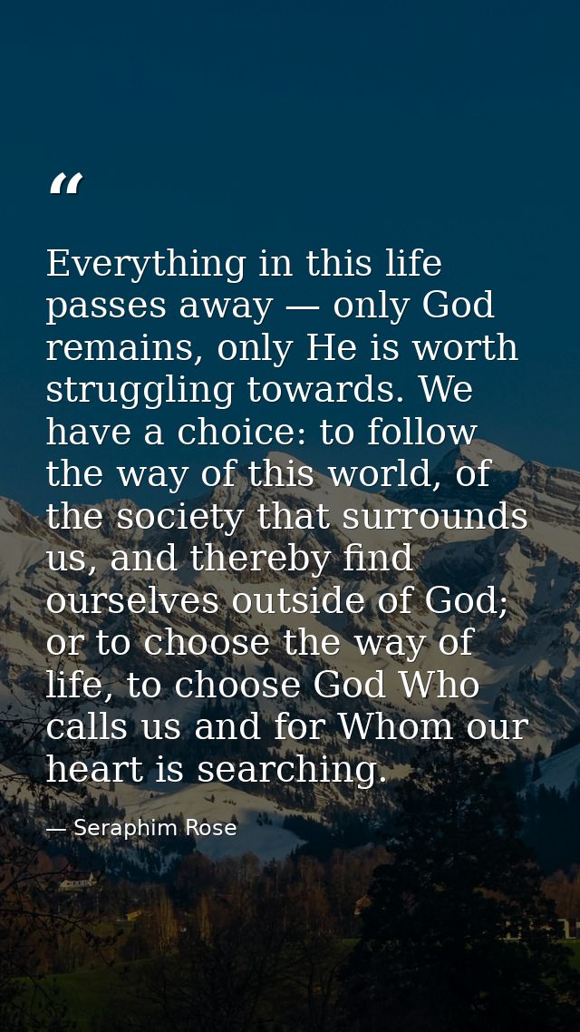 Everything in this life passes away — only God remains, only He is worth struggling towards. We have a choice: to follow — Seraphim Rose