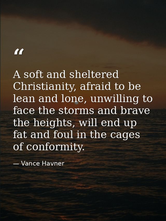 A soft and sheltered Christianity, afraid to be lean and lone, unwilling to face the storms and brave the heights, will  — Vance Havner