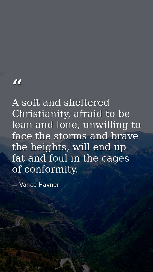 A soft and sheltered Christianity, afraid to be lean and lone, unwilling to face the storms and brave the heights, will  — Vance Havner