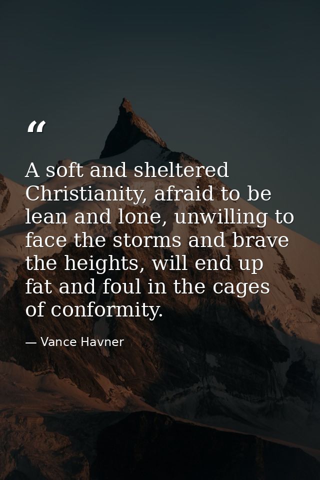 A soft and sheltered Christianity, afraid to be lean and lone, unwilling to face the storms and brave the heights, will  — Vance Havner