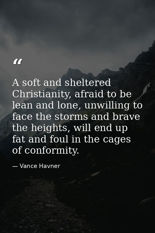 A soft and sheltered Christianity, afraid to be lean and lone, unwilling to face the storms and brave the heights, will  — Vance Havner