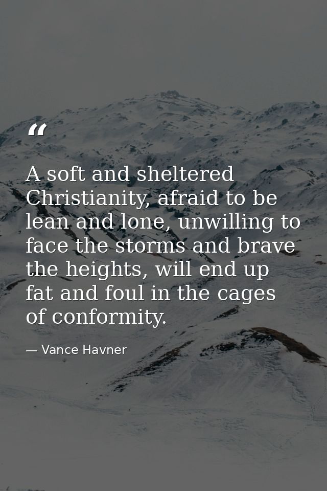 A soft and sheltered Christianity, afraid to be lean and lone, unwilling to face the storms and brave the heights, will  — Vance Havner