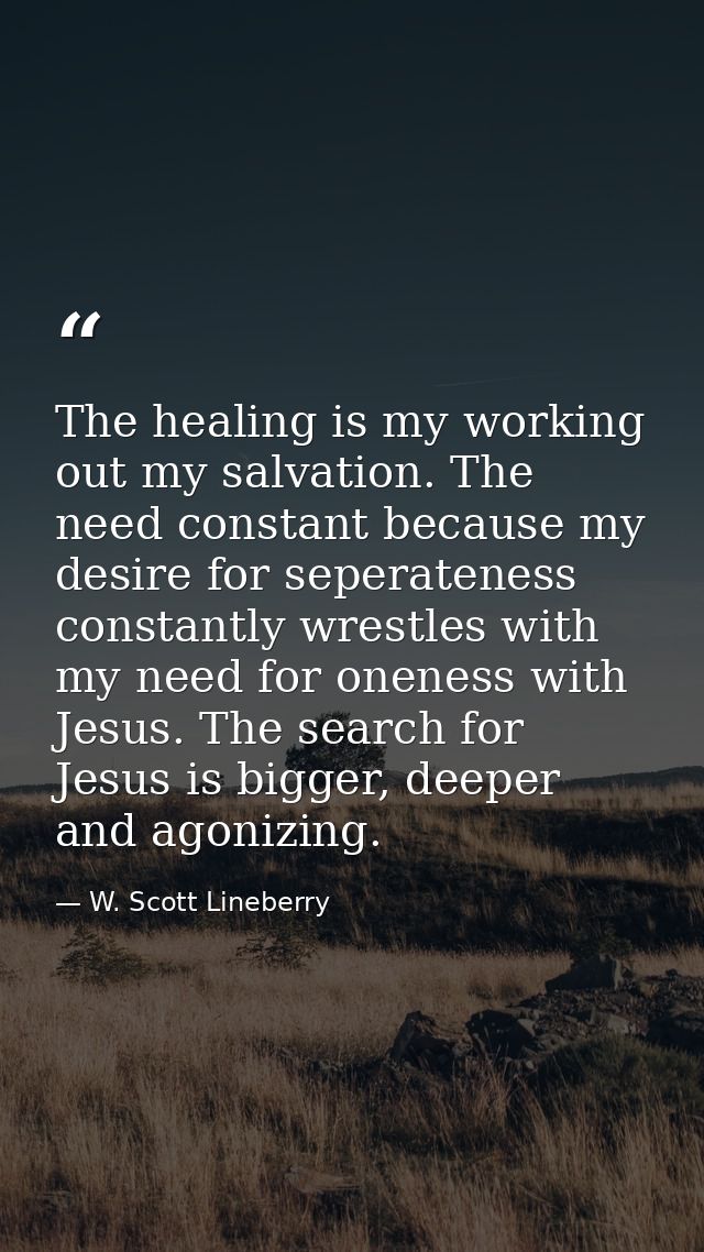 The healing is my working out my salvation. The need constant because my desire for seperateness constantly wrestles wit — W. Scott Lineberry