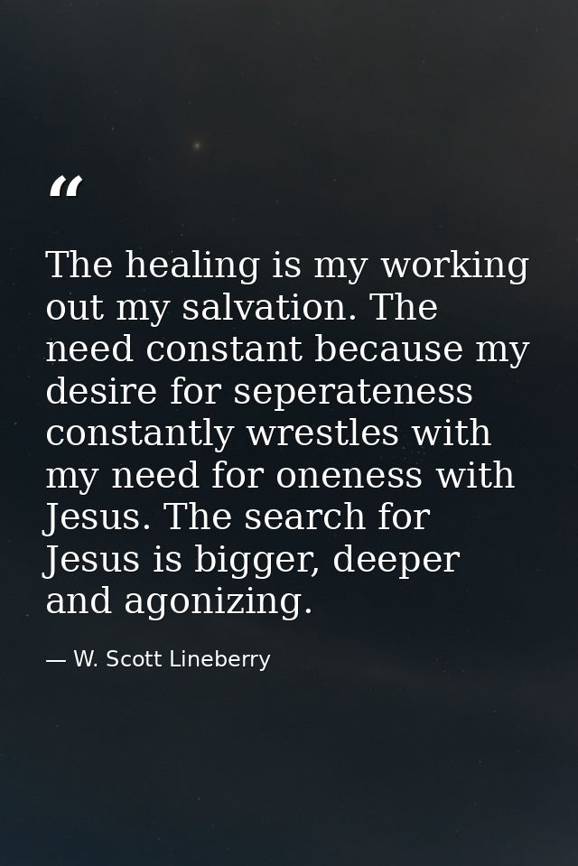 The healing is my working out my salvation. The need constant because my desire for seperateness constantly wrestles wit — W. Scott Lineberry
