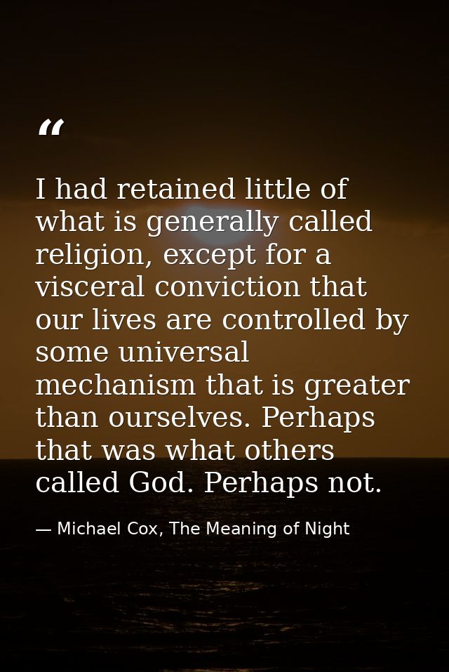I had retained little of what is generally called religion, except for a visceral conviction that our lives are controll — Michael Cox, The Meaning of Night