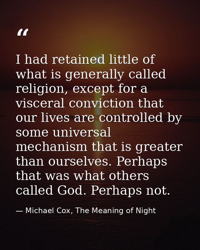 I had retained little of what is generally called religion, except for a visceral conviction that our lives are controll — Michael Cox, The Meaning of Night