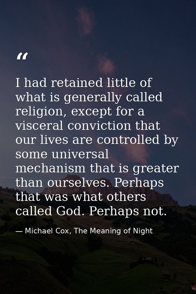 I had retained little of what is generally called religion, except for a visceral conviction that our lives are controll — Michael Cox, The Meaning of Night