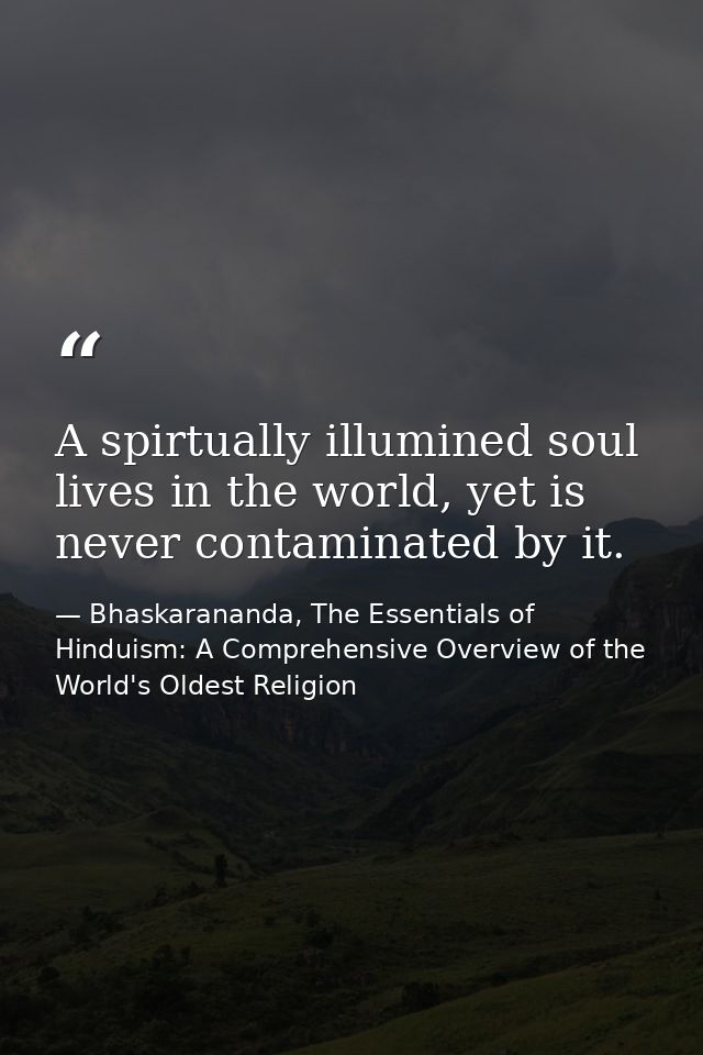 A spirtually illumined soul lives in the world, yet is never contaminated by it. — Bhaskarananda, The Essentials of Hinduism: A Comprehensive Overview of the World's Oldest Religion