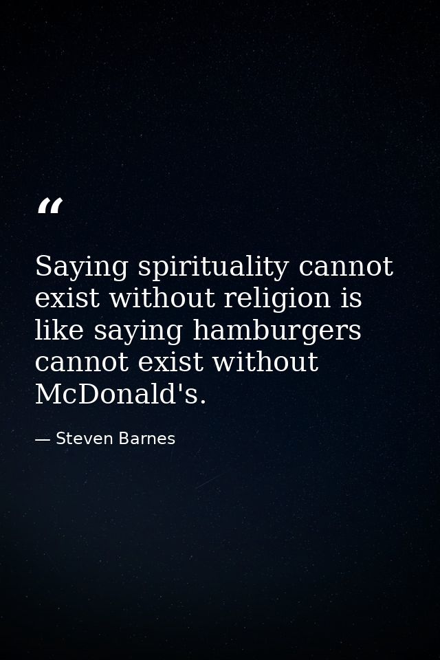Saying spirituality cannot exist without religion is like saying hamburgers cannot exist without McDonald's. — Steven Barnes