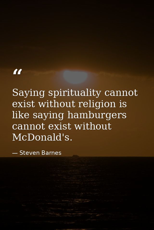 Saying spirituality cannot exist without religion is like saying hamburgers cannot exist without McDonald's. — Steven Barnes