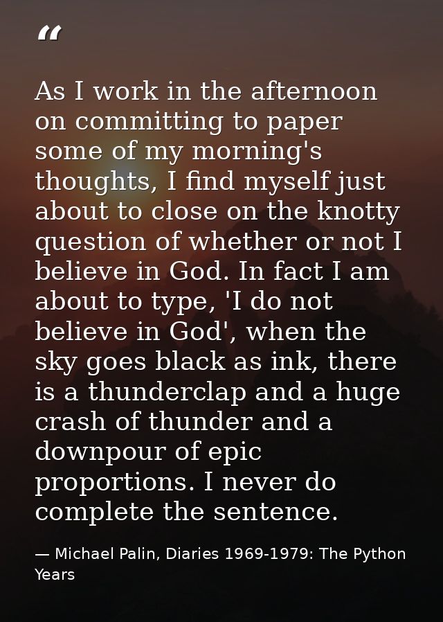 As I work in the afternoon on committing to paper some of my morning's thoughts, I find myself just about to close on th — Michael Palin, Diaries 1969-1979: The Python Years
