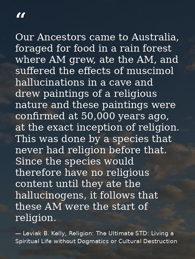 Our Ancestors came to Australia, foraged for food in a rain forest where AM grew, ate the AM, and suffered the effects o — Leviak B. Kelly, Religion: The Ultimate STD: Living a Spiritual Life without Dogmatics or Cultural Destruction