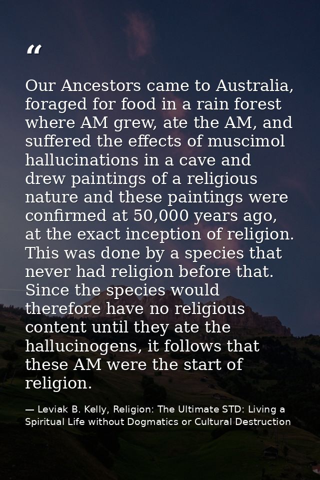 Our Ancestors came to Australia, foraged for food in a rain forest where AM grew, ate the AM, and suffered the effects o — Leviak B. Kelly, Religion: The Ultimate STD: Living a Spiritual Life without Dogmatics or Cultural Destruction