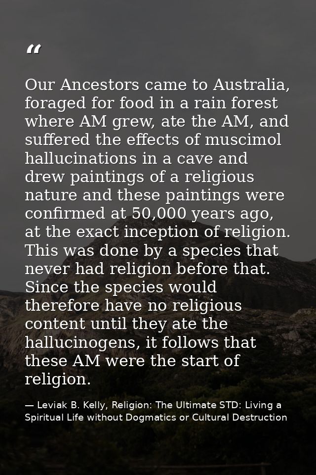 Our Ancestors came to Australia, foraged for food in a rain forest where AM grew, ate the AM, and suffered the effects o — Leviak B. Kelly, Religion: The Ultimate STD: Living a Spiritual Life without Dogmatics or Cultural Destruction