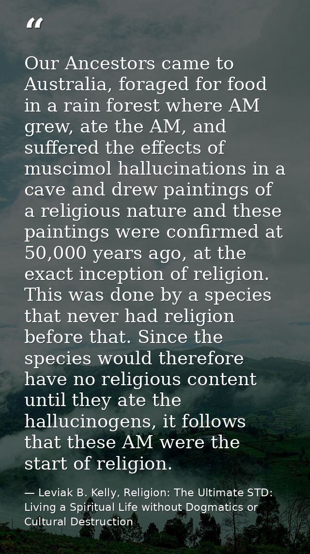 Our Ancestors came to Australia, foraged for food in a rain forest where AM grew, ate the AM, and suffered the effects o — Leviak B. Kelly, Religion: The Ultimate STD: Living a Spiritual Life without Dogmatics or Cultural Destruction