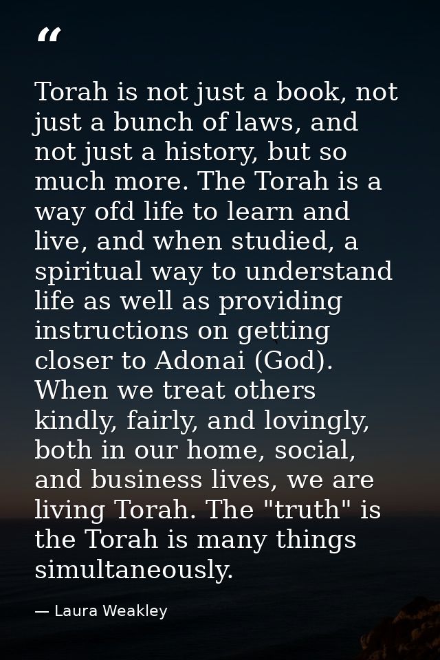 Torah is not just a book, not just a bunch of laws, and not just a history, but so much more. The Torah is a way ofd lif — Laura Weakley