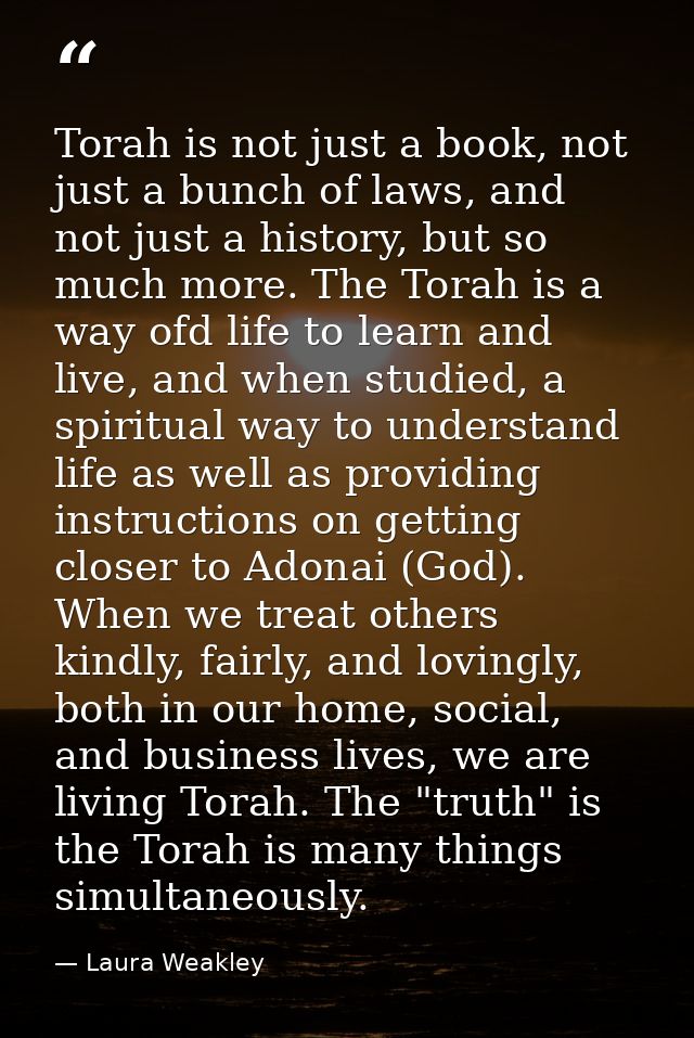 Torah is not just a book, not just a bunch of laws, and not just a history, but so much more. The Torah is a way ofd lif — Laura Weakley