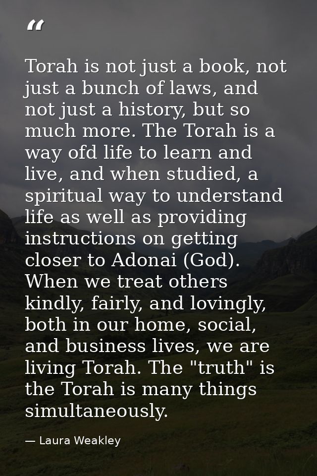 Torah is not just a book, not just a bunch of laws, and not just a history, but so much more. The Torah is a way ofd lif — Laura Weakley