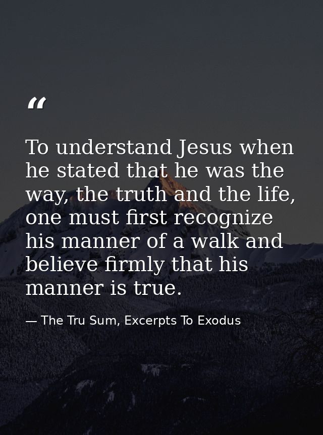 To understand Jesus when he stated that he was the way, the truth and the life, one must first recognize his manner of a — The Tru Sum, Excerpts To Exodus