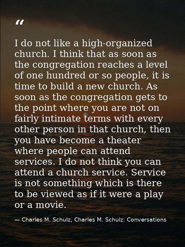 I do not like a high-organized church. I think that as soon as the congregation reaches a level of one hundred or so peo — Charles M. Schulz, Charles M. Schulz: Conversations