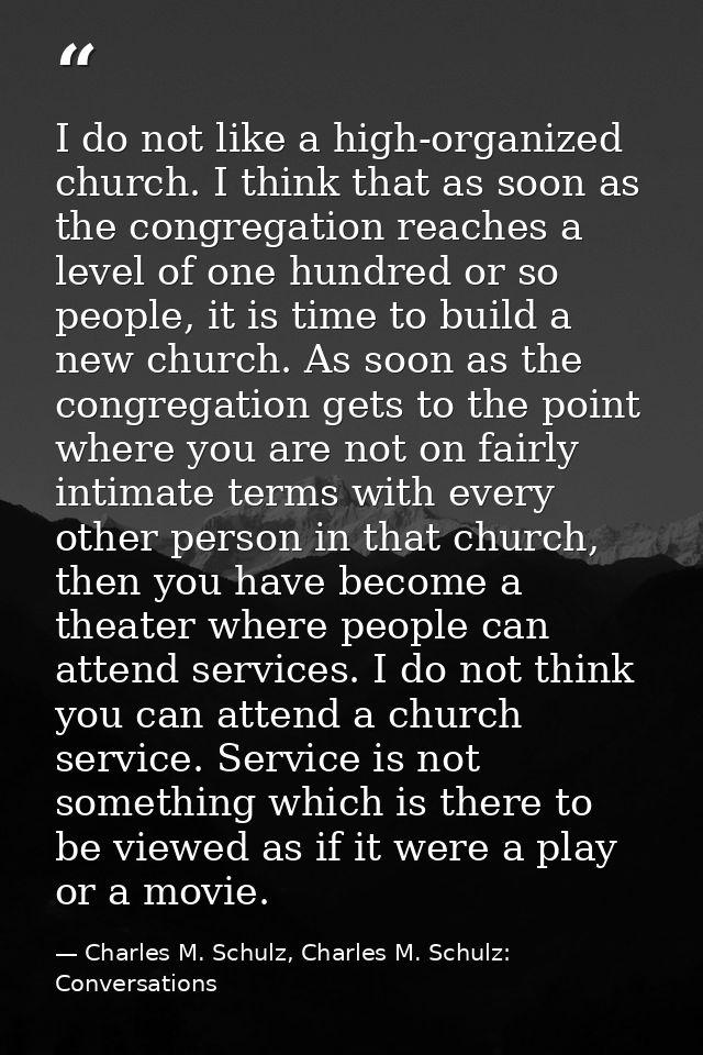 I do not like a high-organized church. I think that as soon as the congregation reaches a level of one hundred or so peo — Charles M. Schulz, Charles M. Schulz: Conversations