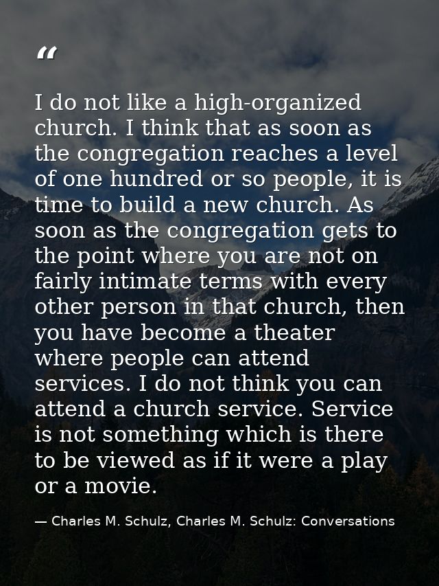 I do not like a high-organized church. I think that as soon as the congregation reaches a level of one hundred or so peo — Charles M. Schulz, Charles M. Schulz: Conversations