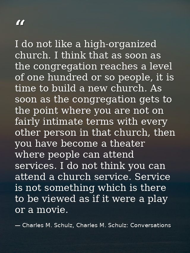 I do not like a high-organized church. I think that as soon as the congregation reaches a level of one hundred or so peo — Charles M. Schulz, Charles M. Schulz: Conversations