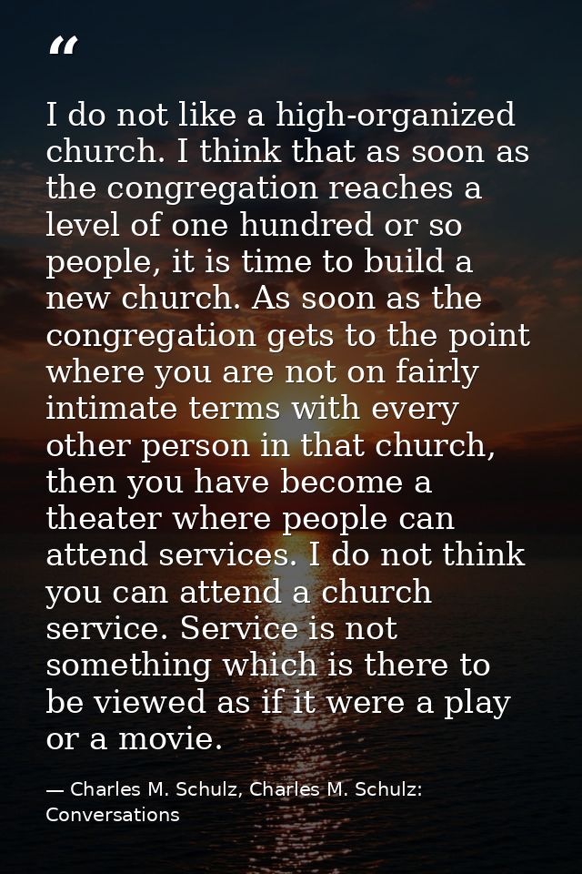 I do not like a high-organized church. I think that as soon as the congregation reaches a level of one hundred or so peo — Charles M. Schulz, Charles M. Schulz: Conversations
