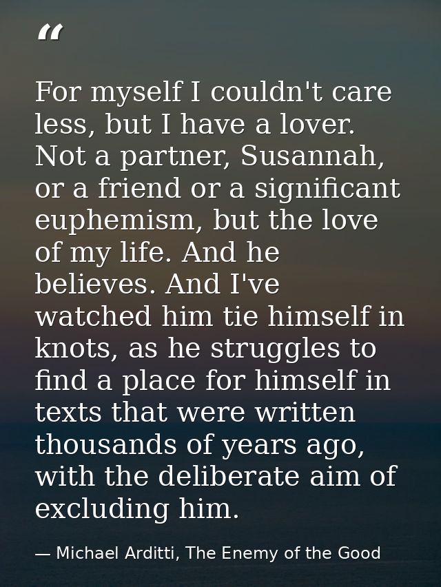 For myself I couldn't care less, but I have a lover. Not a partner, Susannah, or a friend or a significant euphemism, bu — Michael Arditti, The Enemy of the Good