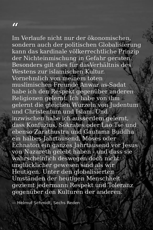 Im Verlaufe nicht nur der ökonomischen, sondern auch der politischen Globalisierung kann das kardinale völkerrechtliche  — Helmut Schmidt, Sechs Reden