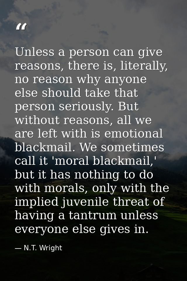 Unless a person can give reasons, there is, literally, no reason why anyone else should take that person seriously. But  — N.T. Wright