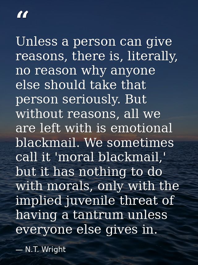 Unless a person can give reasons, there is, literally, no reason why anyone else should take that person seriously. But  — N.T. Wright