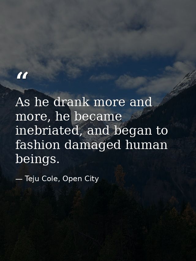 As he drank more and more, he became inebriated, and began to fashion damaged human beings. — Teju Cole, Open City