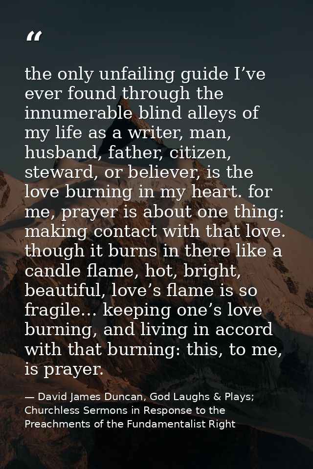 the only unfailing guide I’ve ever found through the innumerable blind alleys of my life as a writer, man, husband, fath — David James Duncan, God Laughs & Plays; Churchless Sermons in Response to the Preachments of the Fundamentalist Right